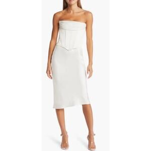 HOUSE OF CB Strapless Satin Corset Dress in Ivory Size Extra Small Knee Length